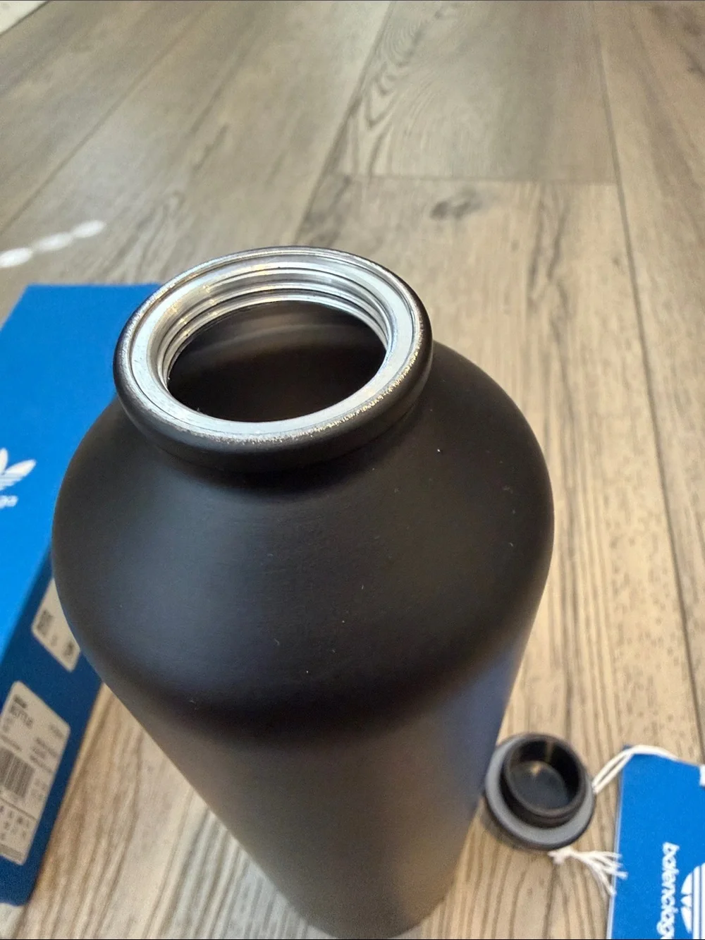 Balenciaga Black Matte Logo Water Bottle with Blue Box